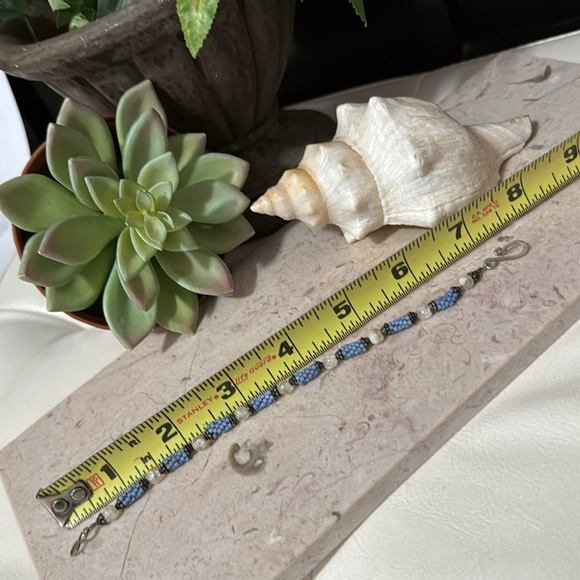 New Handmade Bracelet-Homemade Tube Beads in Blue with White Beads-Hook Closure - Picture 8 of 10